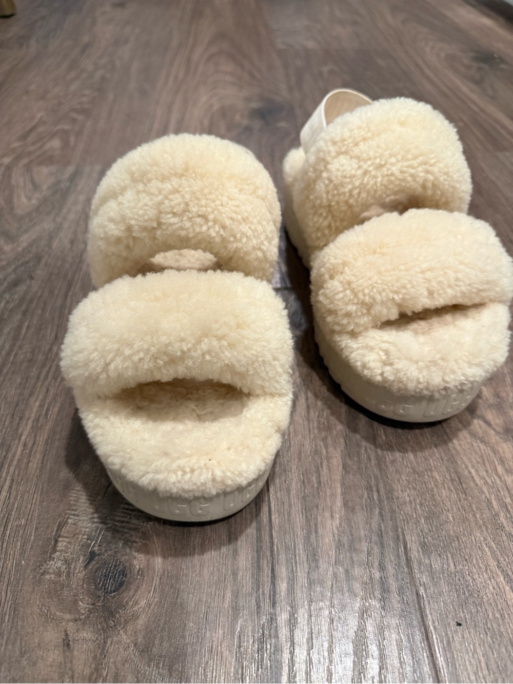 UGG Cream Faux-Shearling Double-Strap Slide Sandals